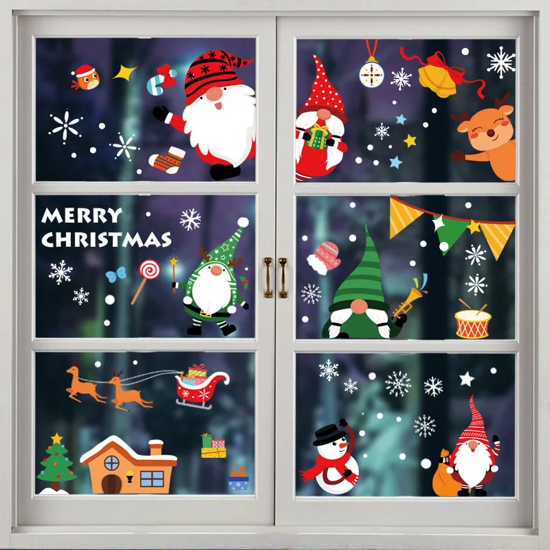 Merry Christmas Window Stickers 2026 Santa Claus Snowman Elk Window Sticker Wall Sticker Home Decoration New Year Party Supplies