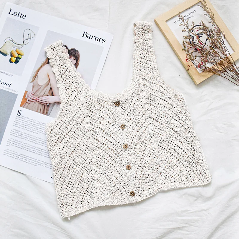 Korean Fashion Crop Sweater Women Vest Button-up Frenchy Button Front Open Sweater Vest For Women Luxury Designer Tops Knit