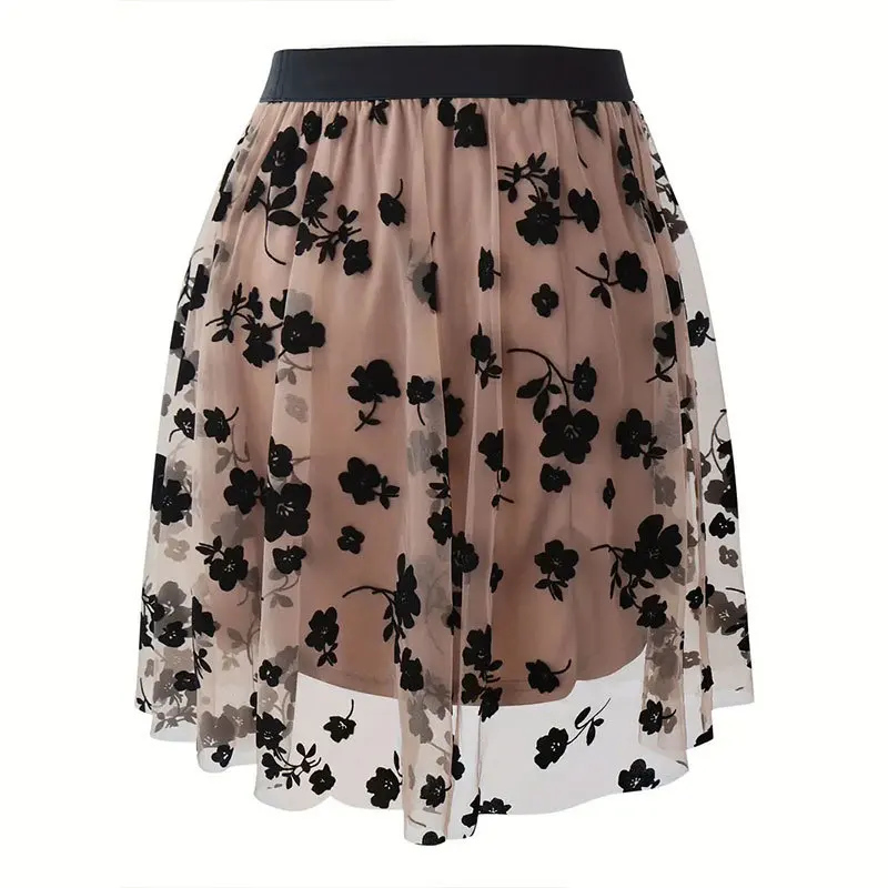 2025 Spring New Skirt Plush Mesh Flower A Pendulum Short Half Skirt High End