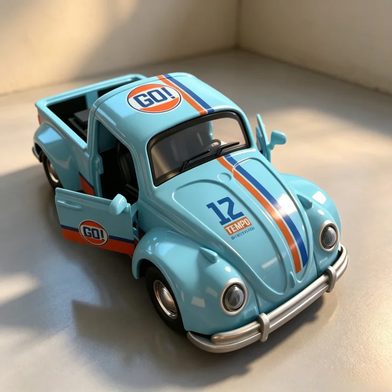 1/36 Classic Retro Racing Style Pickup Truck Model, Simulated Alloy Toy Car, Hobby Collection Display Piece