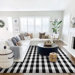 Plaid Area Rug Black and White Checkered Washable Outdoor Patio Cotton for Carpet for Living Room Dining Bedroom Farmhouse Mat
