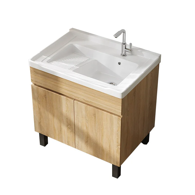 

Solid wood balcony laundry cabinet, laundry basin with rubbing board, outdoor floor