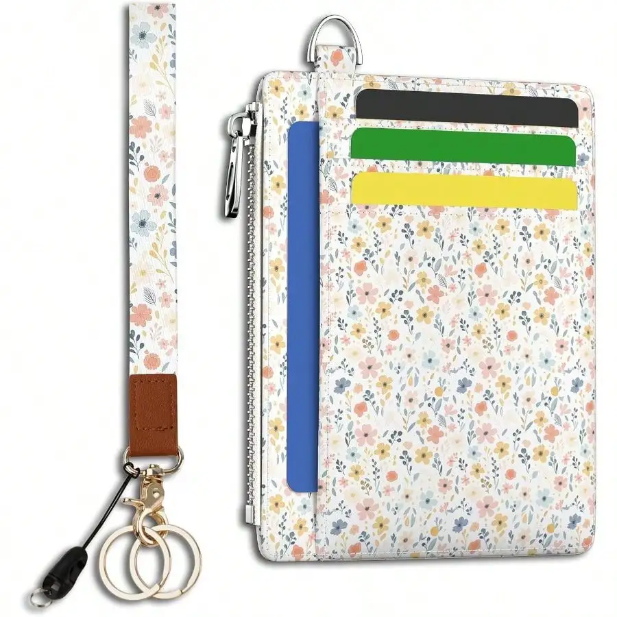 

Floral Slim RFID Wallet With Wrist Lanyard Card Coin Purse