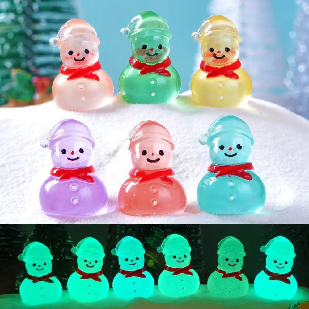 

Cartoon Christmas Snowman Figurine Cute Resin Crafts Mini Snowman Ornament Glow in Dark DIY Luminous Snowman Statue