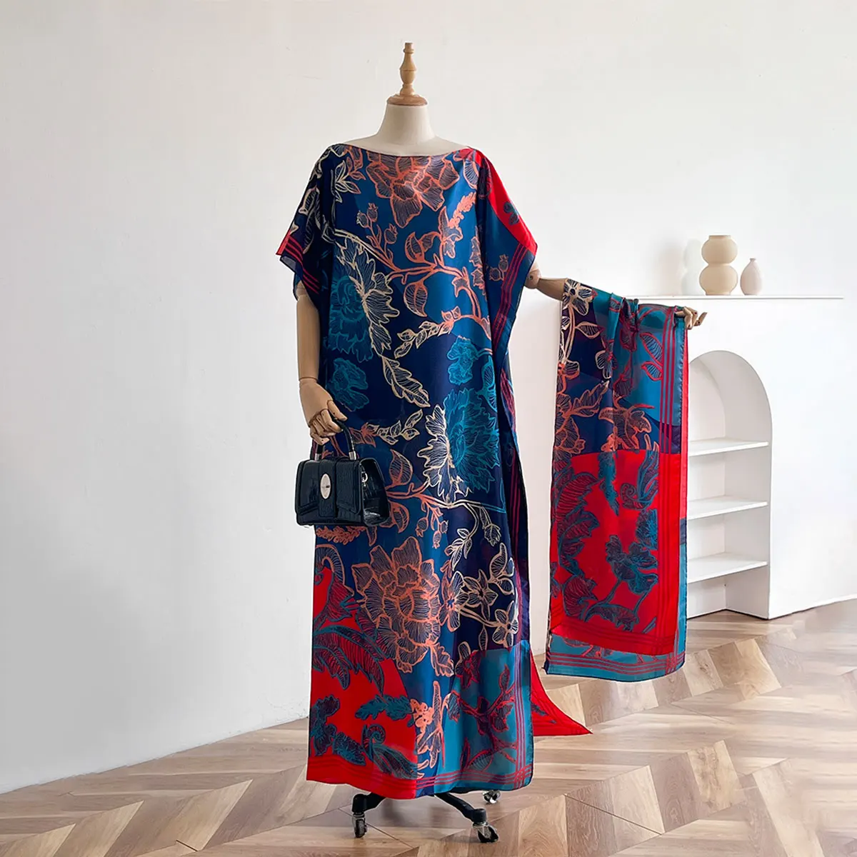 Summer New Fashion African Dresses For Women Elegant Printed Silk Muslim Lady Long Hijab Kaftan Dress Oversize Kuwait Abaya