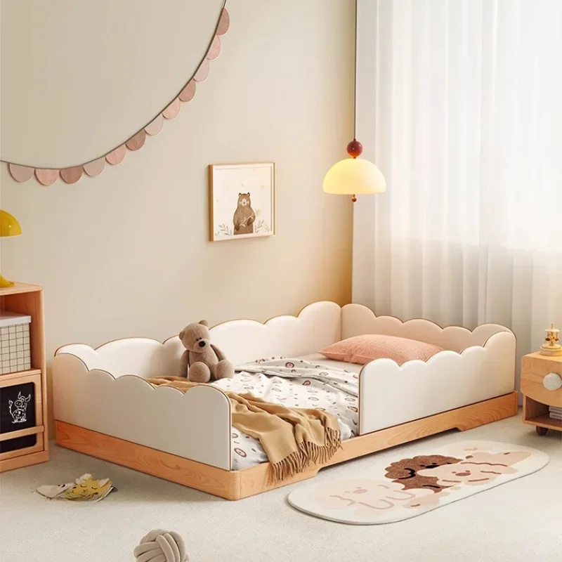 Children's bed with guardrail floor bed Solid wood bedroom Single floor bed