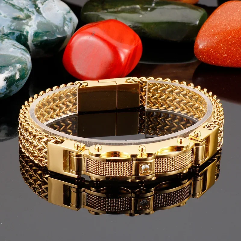 18k Gold Men Bracelet Gold Jewelry Street Style Stainless Steel 316L Plated Cuban Chain Bracelets For Women