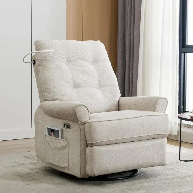 Power Recliner Chair Swivel Glider Rocker, Electric Glider Reclining Sofa Chair with USB Ports, Nursery Recliner with Side