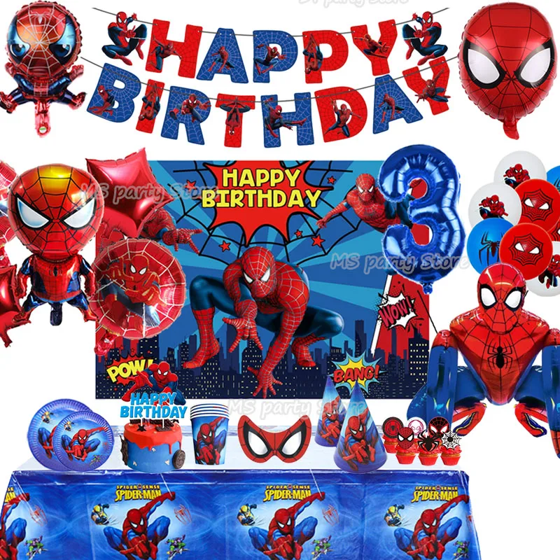 Spiderman Theme Birthday Party Decorations Toy Gifts Birthday Party Supplies Spider-Man Balloons Disposable Tableware