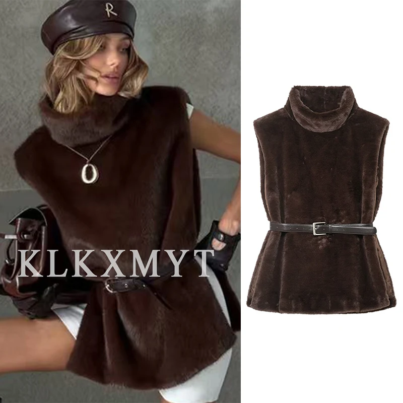 

Women Autumn Winter Fur Vest 2025 Women New Fashion Sleeveless Fur Vest With Belt Women Elegant Hight Street Leisure Top