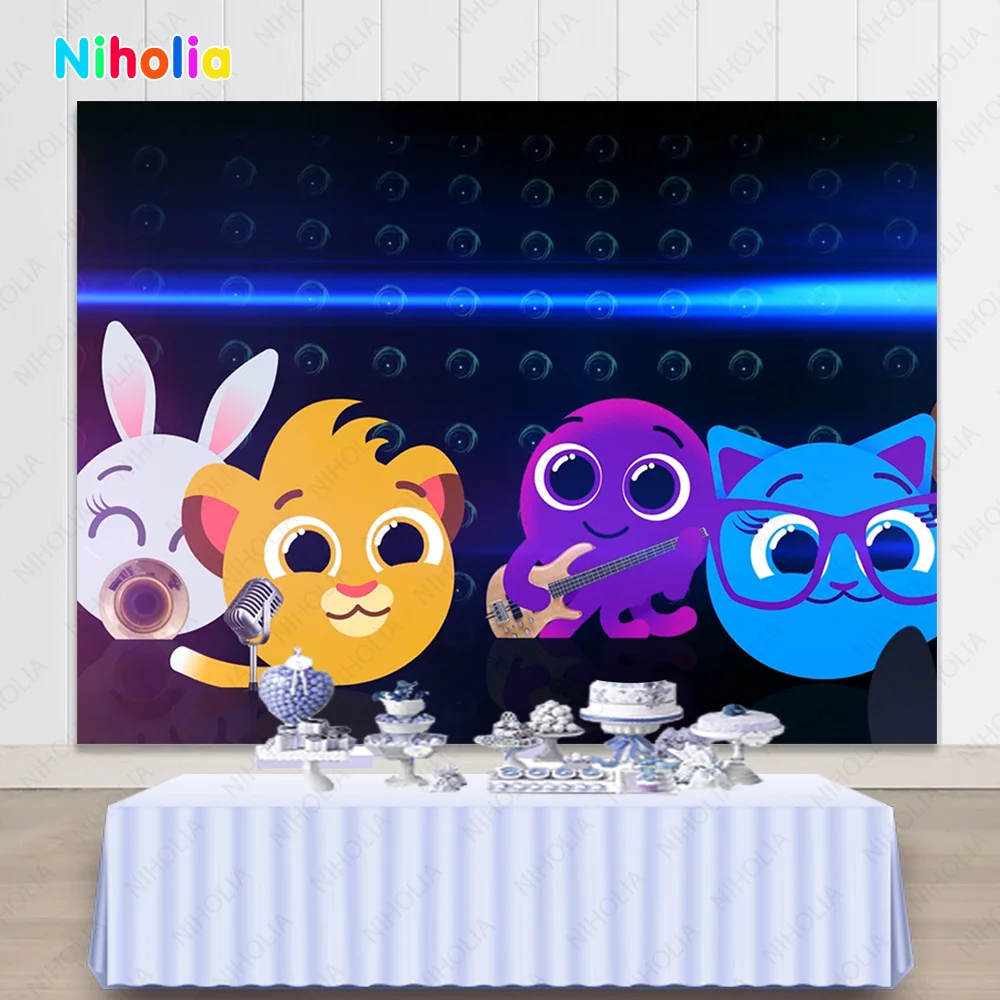 NIHOLIA Bolofofos Photo Background For Kids Birthday Party Photography Backdrop Ball Cat Bunny Vinyl Banner Props