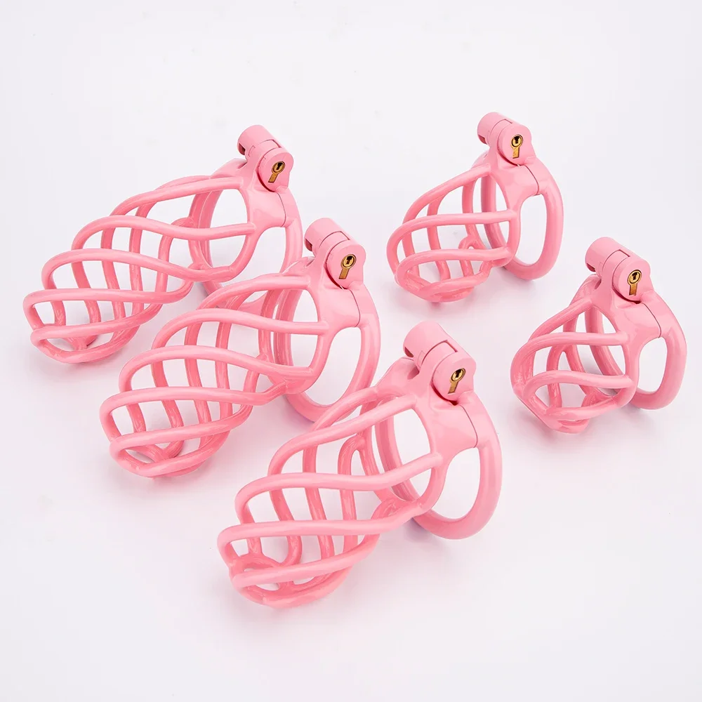 Male Chastity Cage with Breathable Design, Sensual Delights in Pink, Lightweight, 3D Printed, 4 Penis Rings, Lock and Lock