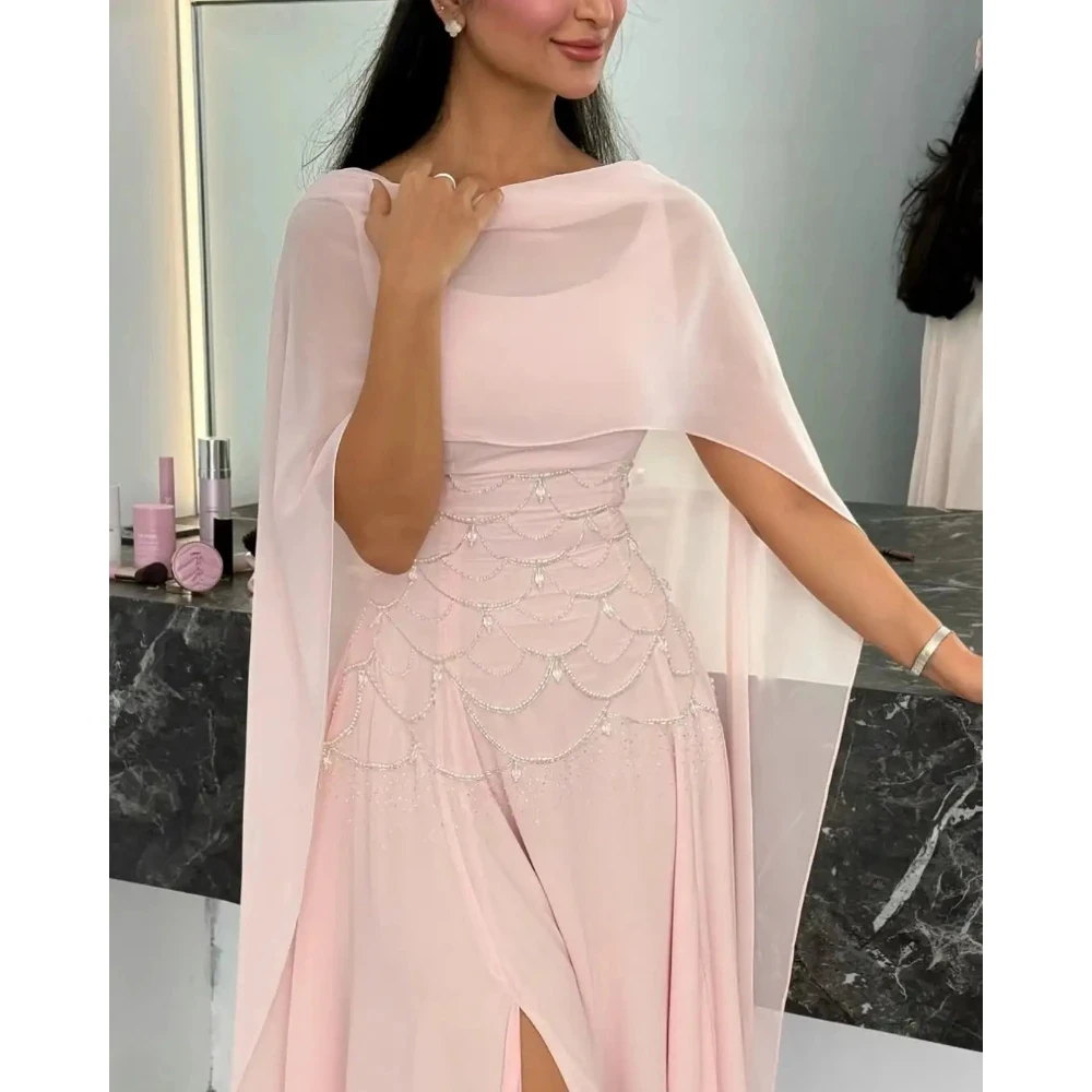 

Gentle Slim-Fit Gown Paired with Elegant Cape Round Neck Silky Above-Ankle Hem Wedding Dress Customizable