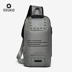 OZUKO Fashion Men nit Crossbody torby Anti-theft torba USB ładowanie torba piersiowa krótka wycieczka wodoodporna torba na ramię