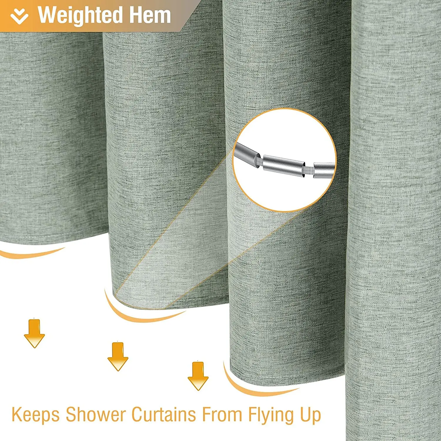 Luxury Linen Shower Curtain with Silver Metal Hooks Bathroom Waterproof Thick Fabric Bath Curtains Bathtub Large Bathing Cover