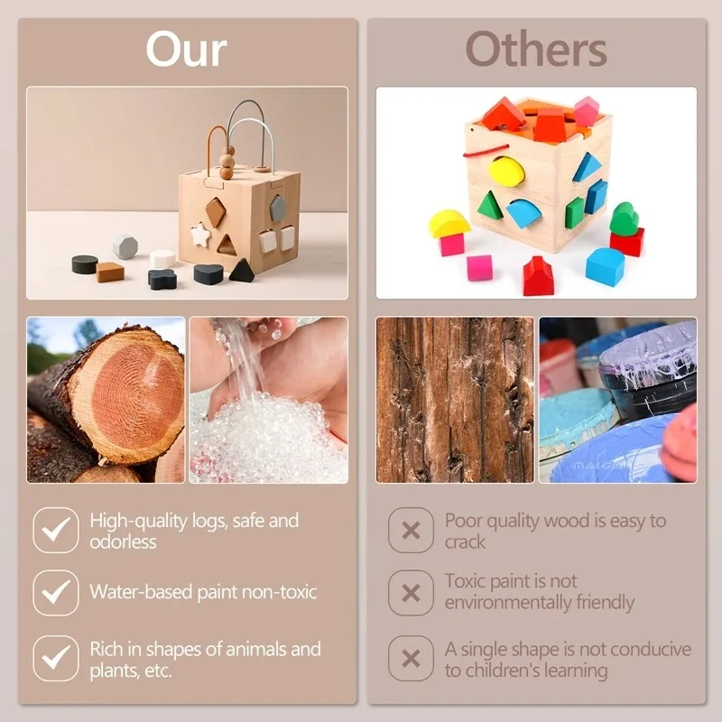Caixa De Madeira Brinquedos De Combinação Para Criança, Bebê Montessori Puzzle, Jogo Educacional De Empilhamento, Blocos De Forma Geométrica De Silicone