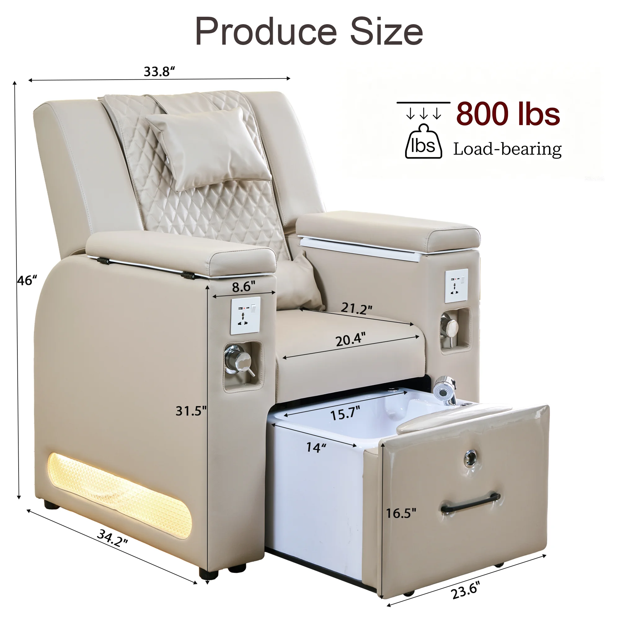 Electric Pedicure Chair Foot Spa Chair Luxury Quilted Leather Reclining Nail Salon Manicure Chair with USB Port Remote Control image 6