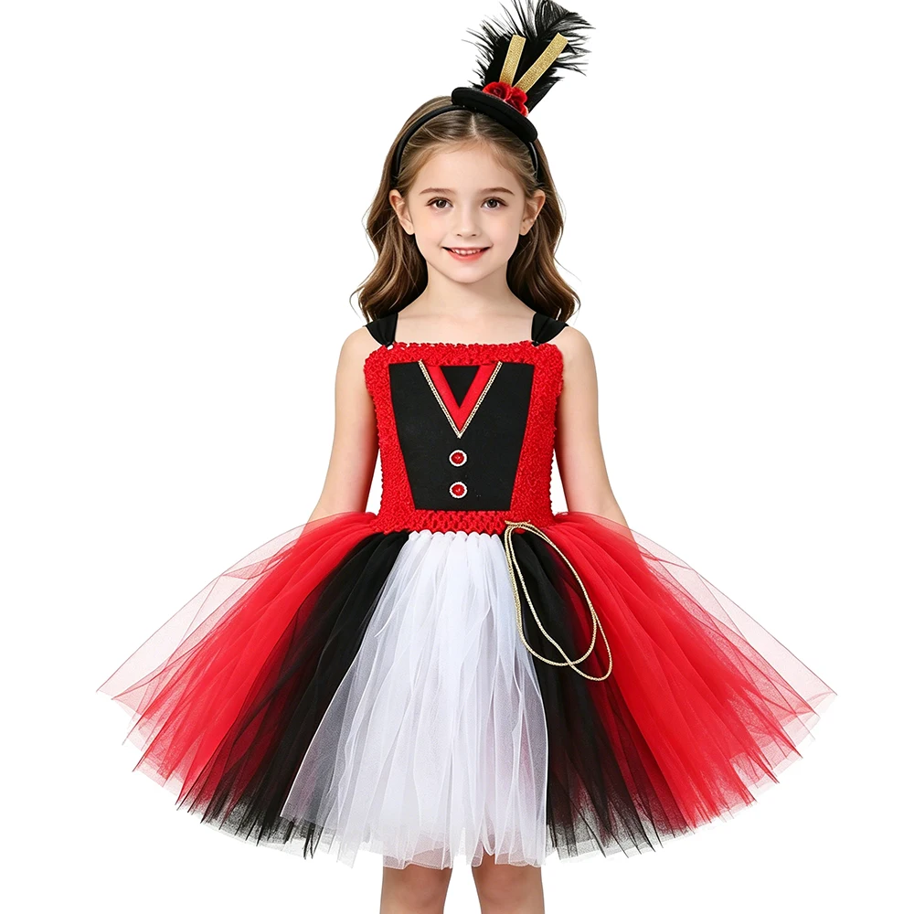 Circus Ringmaster Costume Kids Lion Tamer Tulle Tutu Dress Ball Gown Toddler Girls Halloween Carnival Party Dress Up Clothes