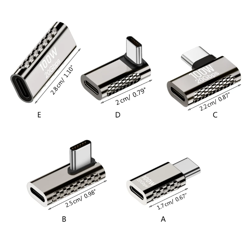 100W 20Gbps Type-C Chargings Adapter Data Transfer Converter 90Degree Right Angled Adapter for Laptop Phone Tablets