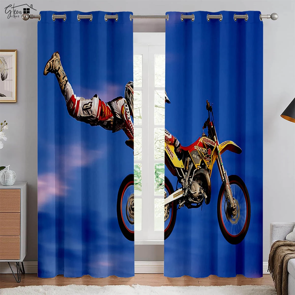 Industrial Style Motorcycle Locomotive 3D Printing Curtain Trend Cool Ins Boys High Quality Blackout Heat Insulation Curtain