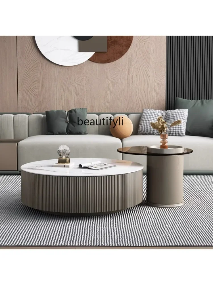 Italian Light Luxury Stone Plate Glass Size round Coffee Table Minimalist Home Living Room Bedroom Small Tea Table furniture