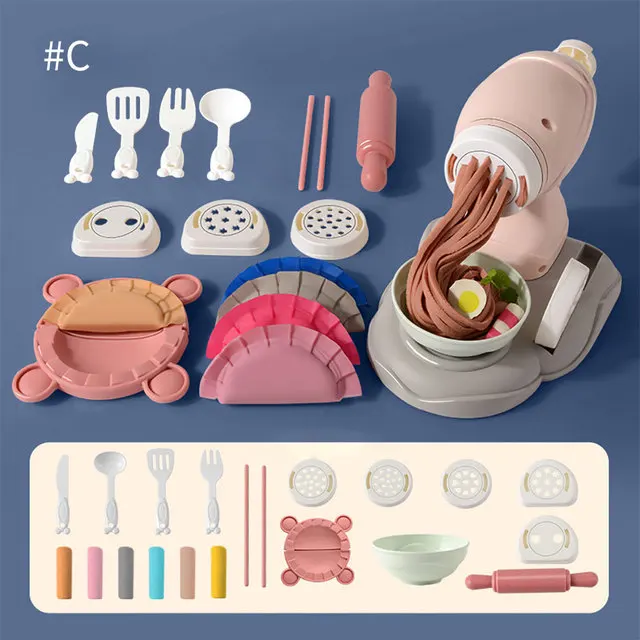 18/19/24pcs Kids Diy Color Clay Noodle Maker Machine Plasticine Tools Set Play Dough Clay Art Dumpling Simulation Kitchen Toys