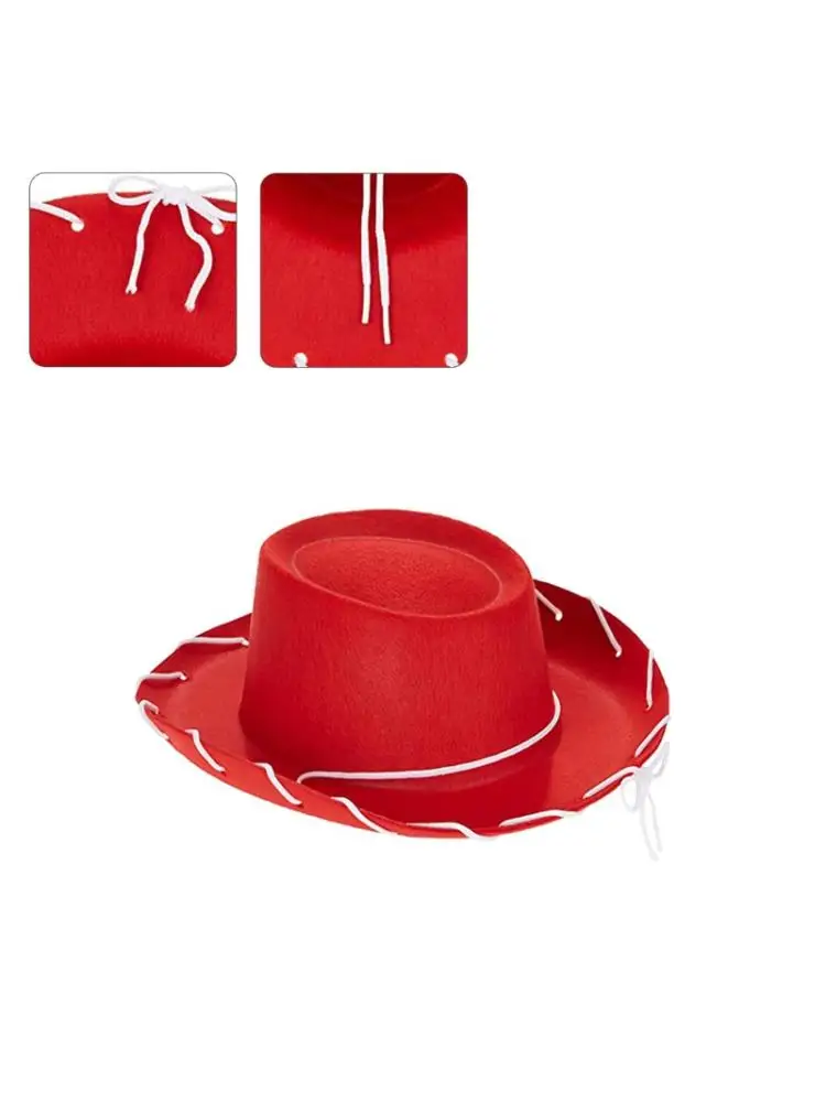 Chapeau de Cowboy en Feutre Marron Rouge Réglable, Accessoire de Costume d'Halloween, Unisexe
