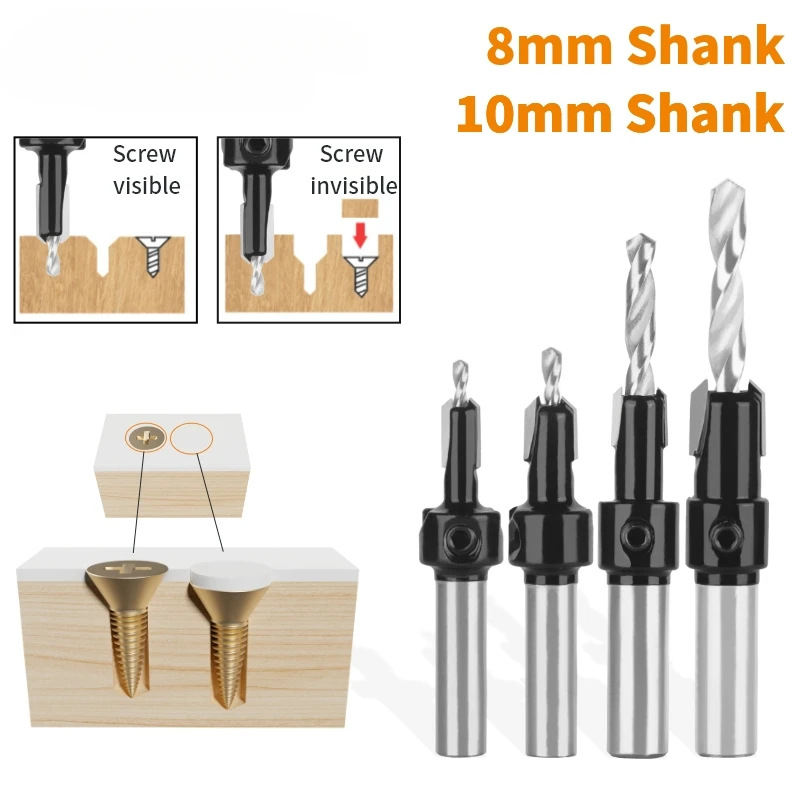 

1PC 8mm 10mm Shank Countersink Router Bit Double Screw Woodworking Milling Cutter Face End Mill for Wood