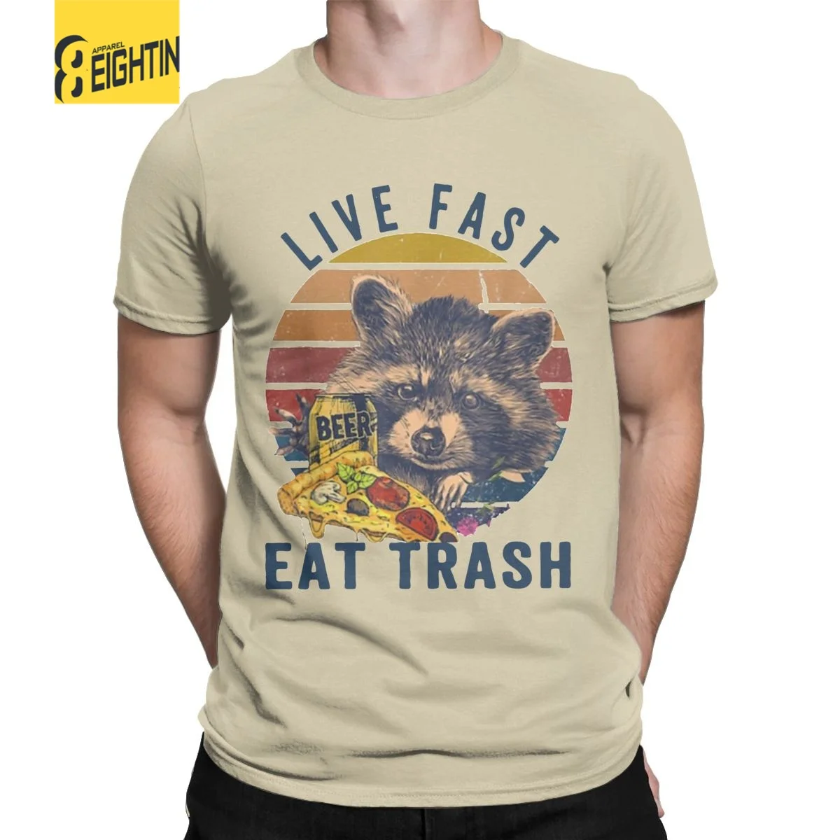 Camiseta de manga corta para hombre, prenda de vestir, de ropa de algodón puro, a la moda, con frase Live Fast Eat, Trash, Possum, divertida, Original, camisetas con cuello redondo