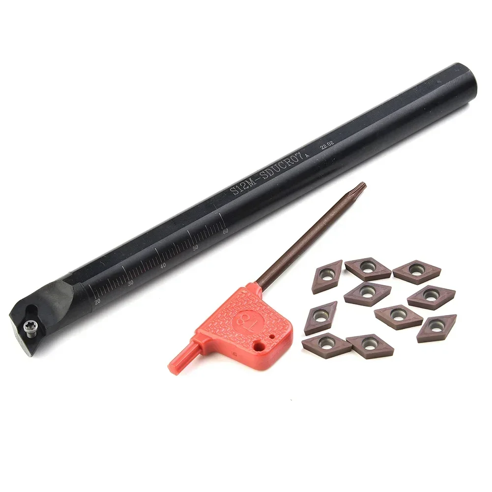 

S12M-SDUCR07 Lathe Boring Bar Turning Tool Holder + DCMT0702 Carbide Insert Cutter Blades Lathe Turning Tool Kit 12mm