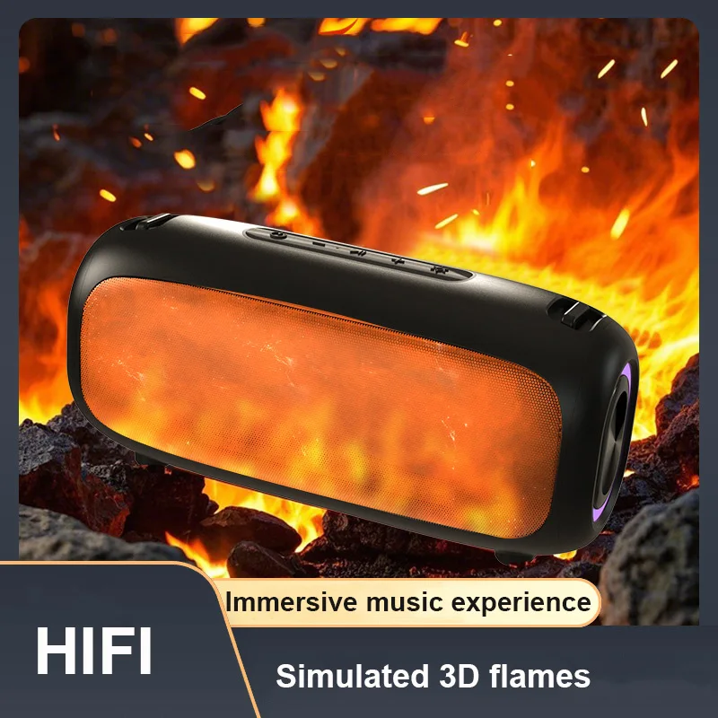 3D Realistic Flames Wireless Bluetooth Speaker Mini Portable Desktop Computer Audio HIFI Stereo BT TF Card AUX Playback Soundbox