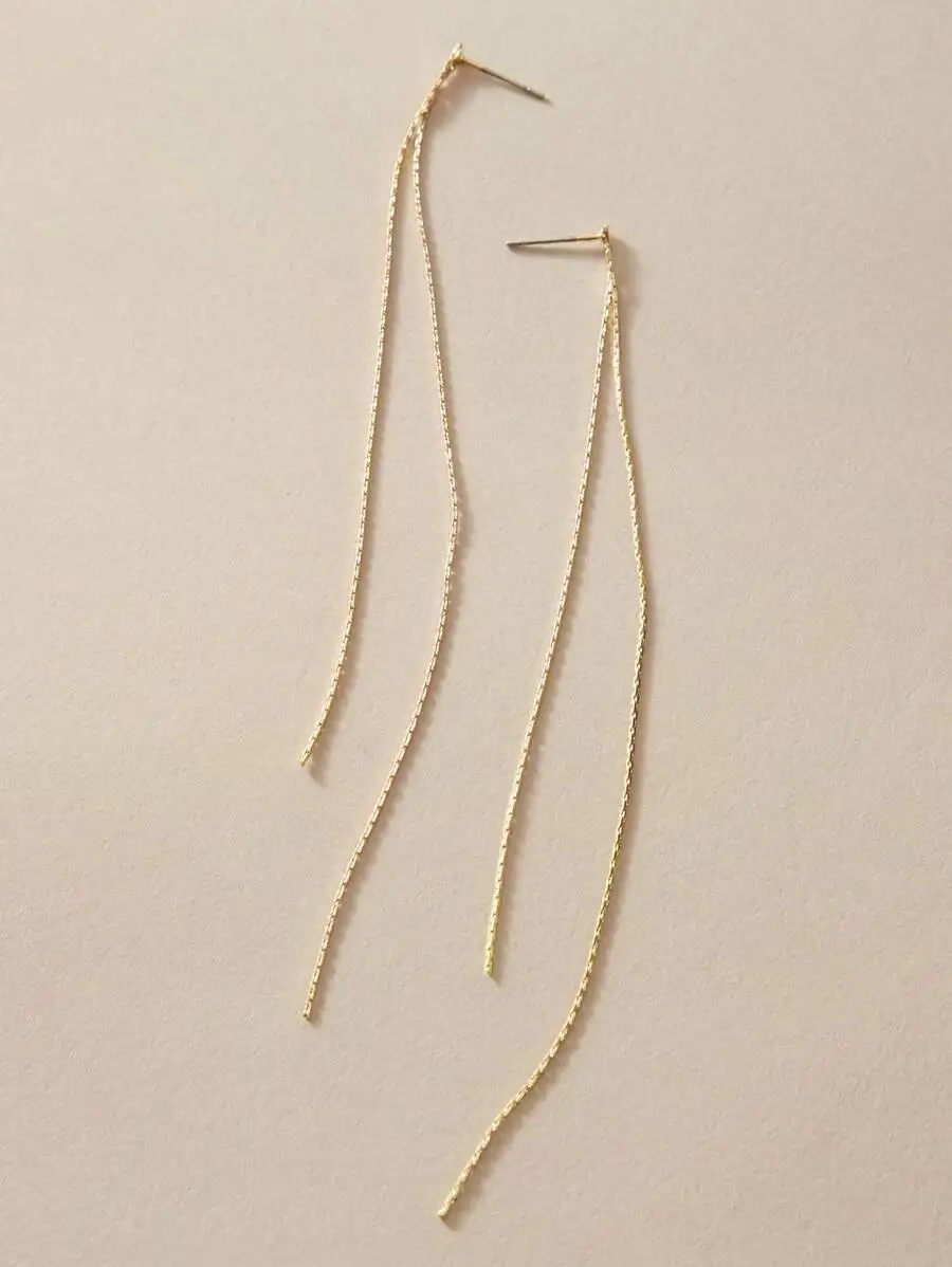 Metallic Long Chain Tassel Earrings For Women