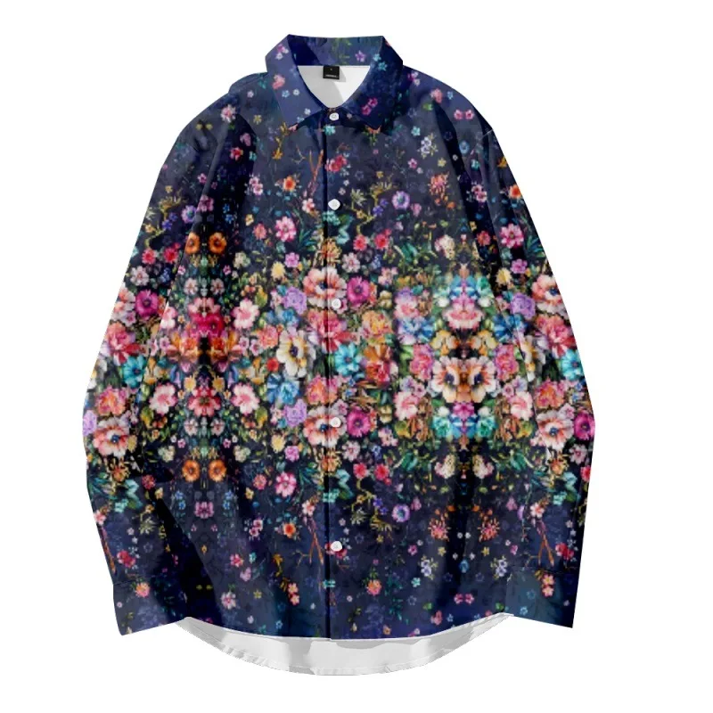 

Hawaiian Floral Printed Turn-down-collar Button Shirt 2022 Men's Fashion Casual Long Sleeve Shirt Streetwear