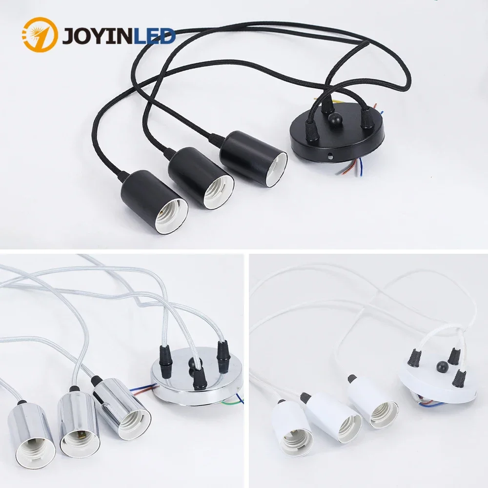 JOYINLED Vintage Chandelier Black White Silver E27 3-Light Cable Bar/Restaurant/Loft Spider Ceiling Lights Modern Lighting Lamps