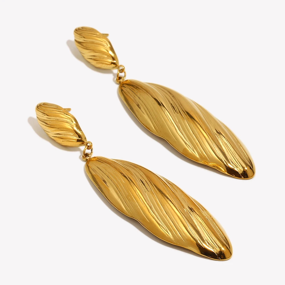 E.B.belle Vintage Feather Texture Earrings Hypoallergenic Stainless Steel 18K Gold Plated Fashion Women Jewelry Party