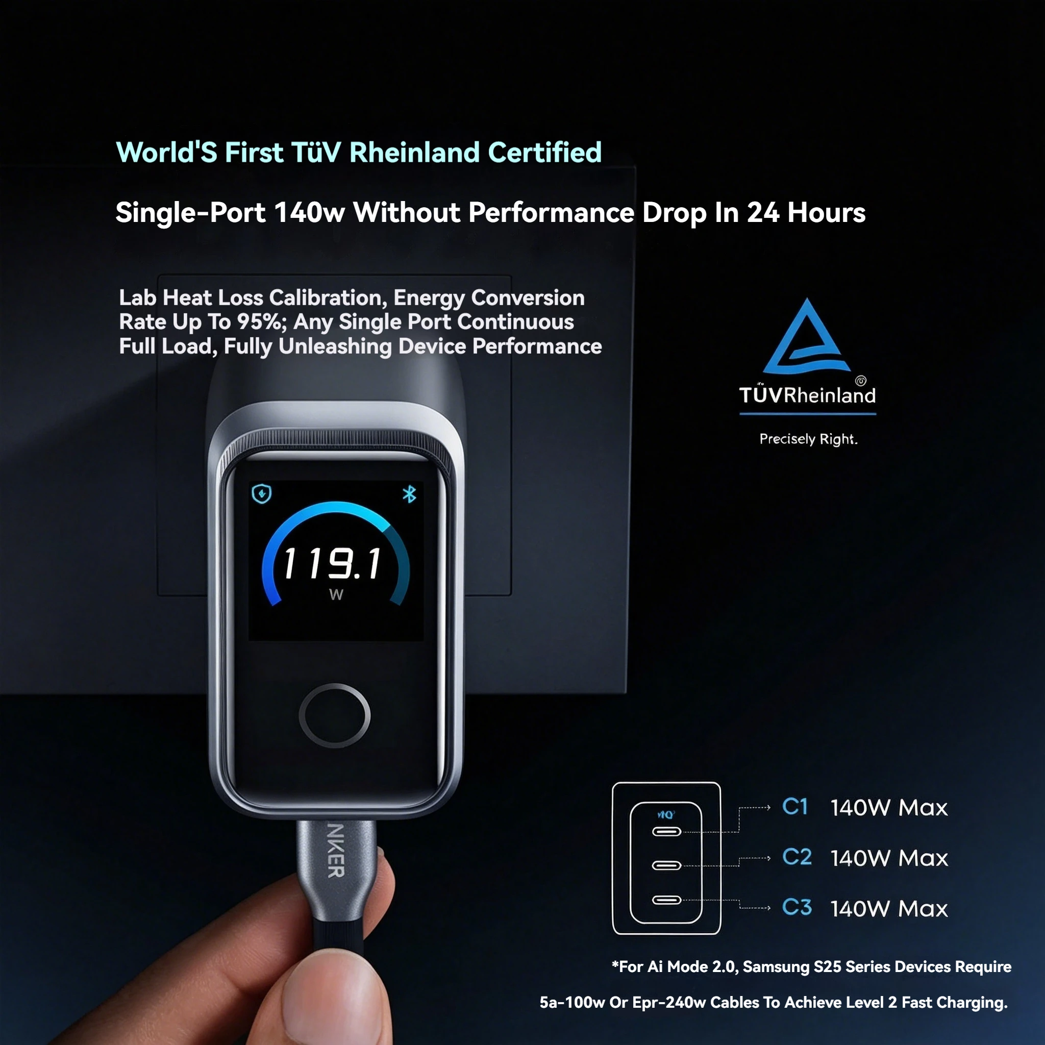 Anker Prime 160W USB-C Charger PD 3.1 3-Port GaN Fast Charger with Smart Display Touch Control for MacBook iPhone iPad Laptops
