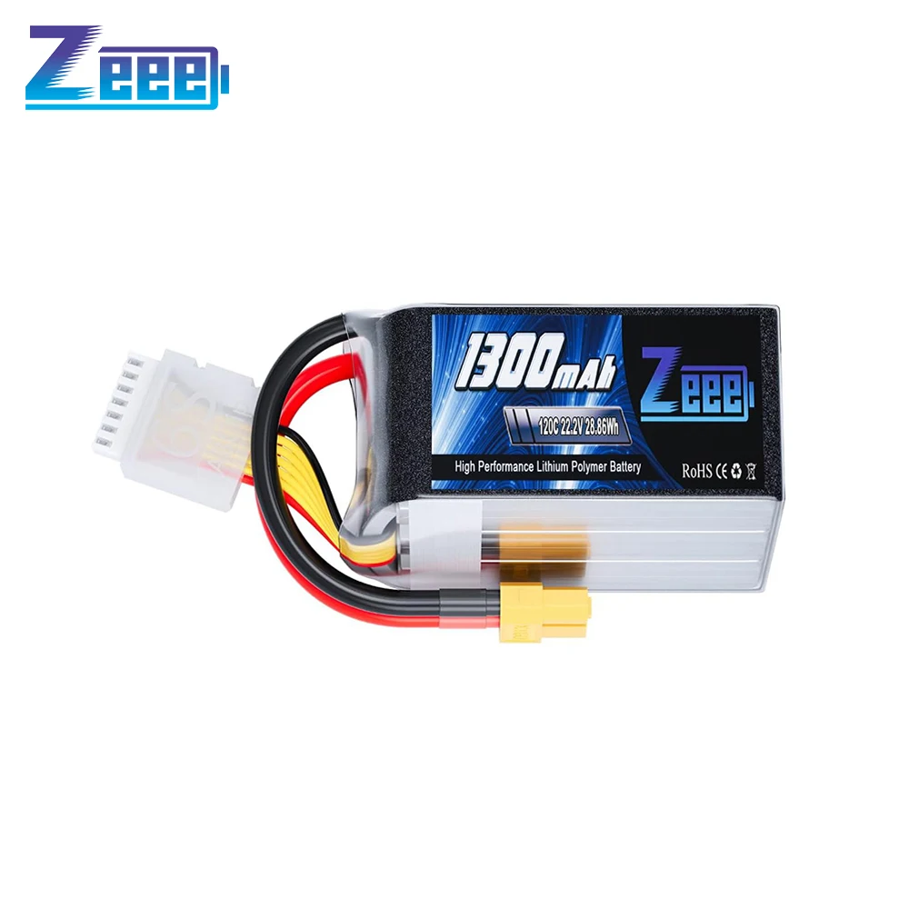 Zeee 6S 1300mAh RC Battery 22.2V 120C Lipo with XT60 Plug for FPV Drone Quadcopter Helicopter Airplane RC Boat Car Racing Models