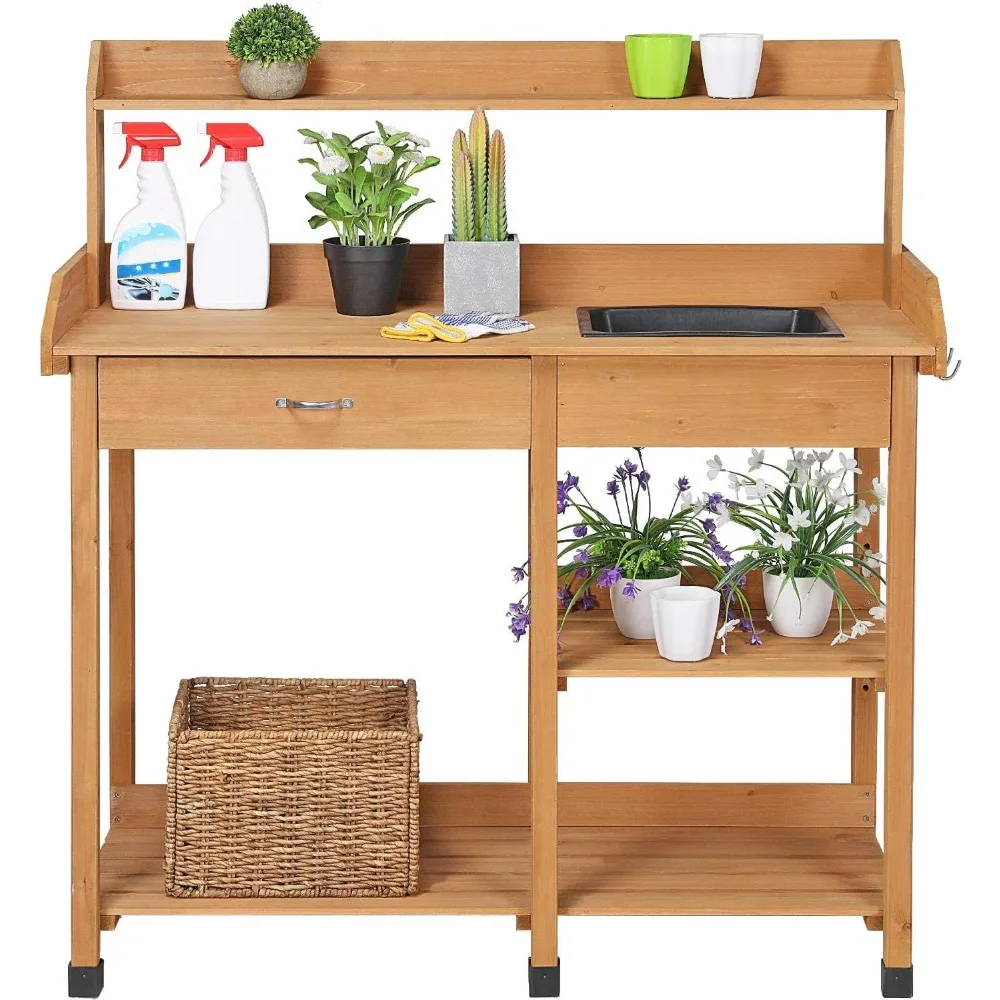 

45.2x17.7x47.6'' (LxWxH) Potting Benches Outdoor Garden Potting Table Work Bench with Removable Sink Drawer Rack Shelves Work S