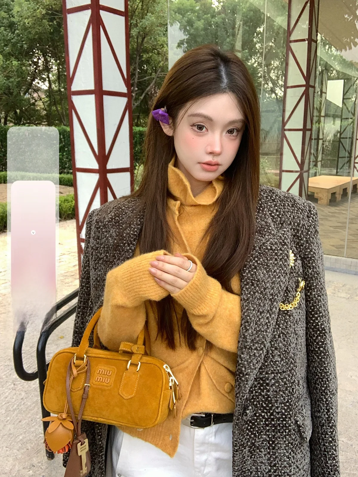 

IUIU Home Style Velvet Suit Jacket Purple Green Women's New Fashion Autumn Winter Thickened Long Sleeve Bubble Sleeve Coat