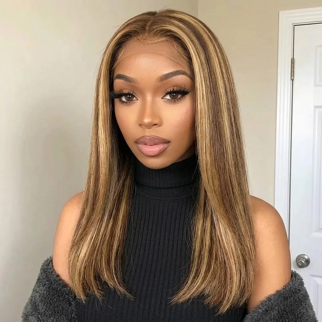 P4/27 Highlight Straight Honey Blonde Lace Front Wig Human Hair Tangle-Free & Long-Lasting Human Hair Straight Honey Blonde Wig 13x6 HD Lace Front Wigs Human Hair