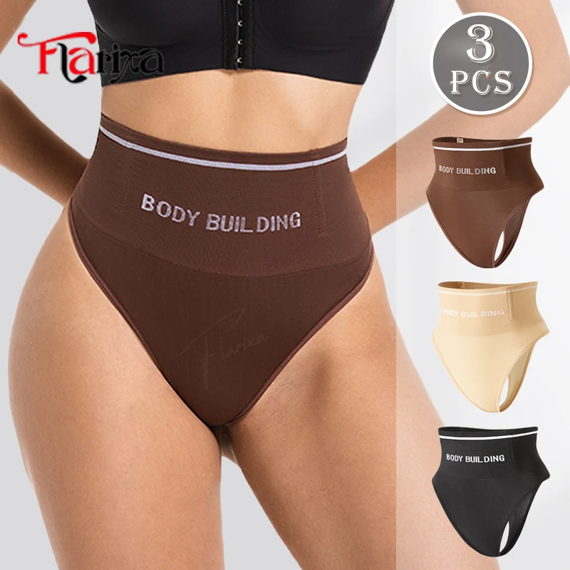 Flarixa 3-teilige Shaping-Tangas mit hoher Taille, nahtlos, Bauchkontrolle, Shapewear-Höschen, Damen-Bodybuilding-Unterwäsche, Bauch schlanker