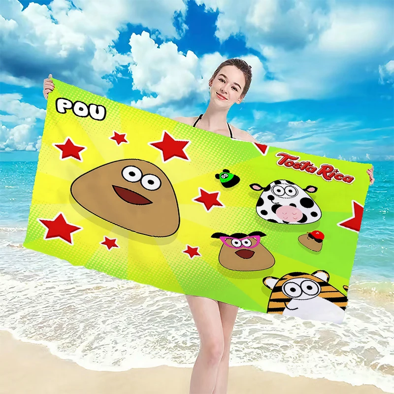 Pou โมเดลอะนิเมะเกมผ้าเช็ดตัวอาบน้ำเด็กสัตว์เลี้ยงของฉันมีไมโครไฟเบอร์พิมพ์3D ต่อพ่วงผ้าเช็ดตัวชายหาดสี่เหลี่ยมสำหรับใช้ในห้องน้ำของขวัญ