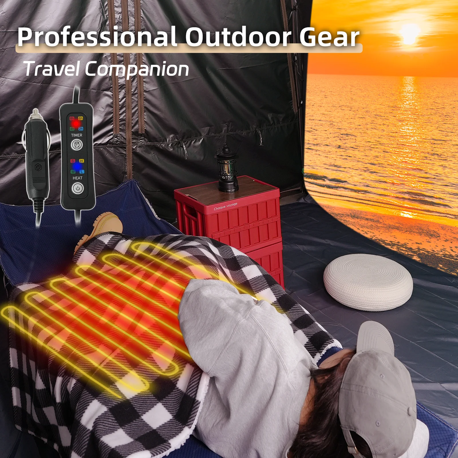 Heated Car Blanket 12-Volt Electric Blanket for Car, Truck, SUV, RV, Portable Heated Throw for Camping Red Black White Plaid - view 3