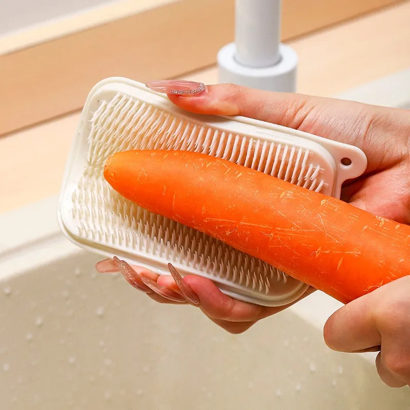 Vegetable Fruit Cleaning Brush Kitchen Sink Scrub Brush Curved Handle Potato Produce Washer