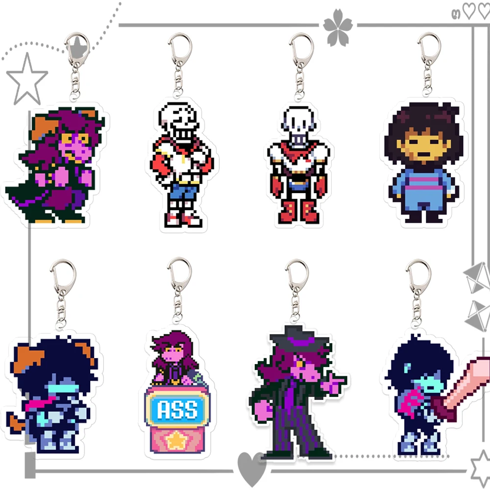 Game Pixels Keyring Deltarune Spamton Tenna Key Chain Bag Decorate Pendant Acrylic Kris Susie Acg Ralsei Cartoon Figure Gifts