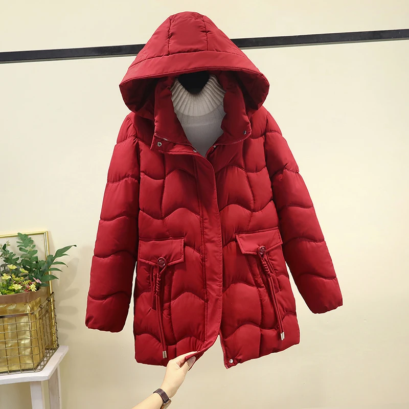 Mittellanger Jaet-Wintermantel aus verdickter Baumwolle für Damen im Jahr 2025, schlankmachender, faionable-Mantel, langer Sve-Reißverschluss mit Kapuze