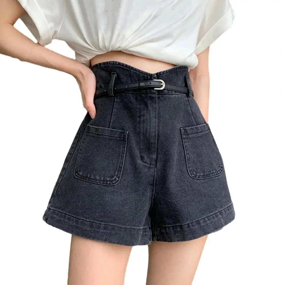 Women Denim Shorts Stylish High Waist Denim Cargo Shorts for Women Stretchy Wide Leg Summer Shorts with Pockets Trendy for A
