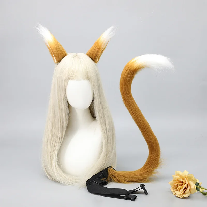 ZOETOPKID 2Pcs/set Plush Cat Ears Tail Set Realistic Lolita Headband Cat Tail Cosplay Props Hand-made Simulation Animal Ears