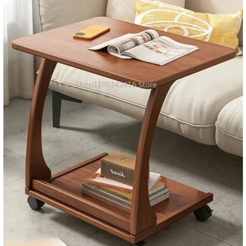 Mobile Side Table Solid Wood Design, Practical Storage Rack for Living Room Sofa Corner & Bedroom Bedside Daily Use