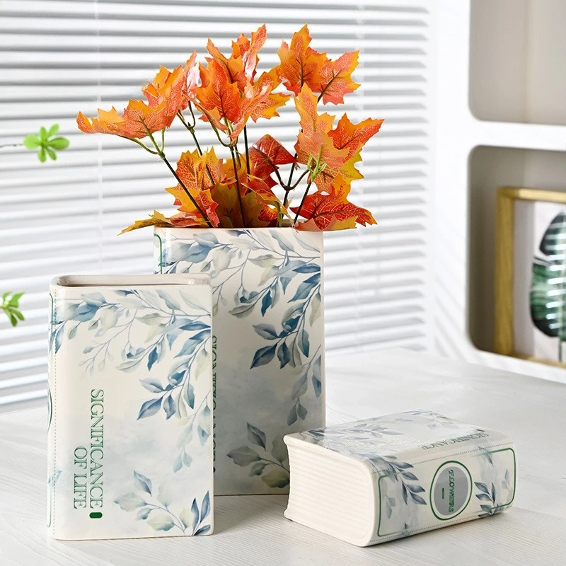 BOOK Shaped Ceramic Flower Vase Desktop Decoration Tabletop Ornament Ceramic Vase Dried Flower Pot Home Decoration